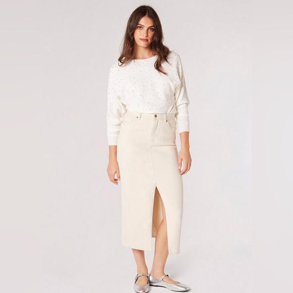 Apricot Stud Neckline Ribbed Batwing Jumper - Picture 5 of 7